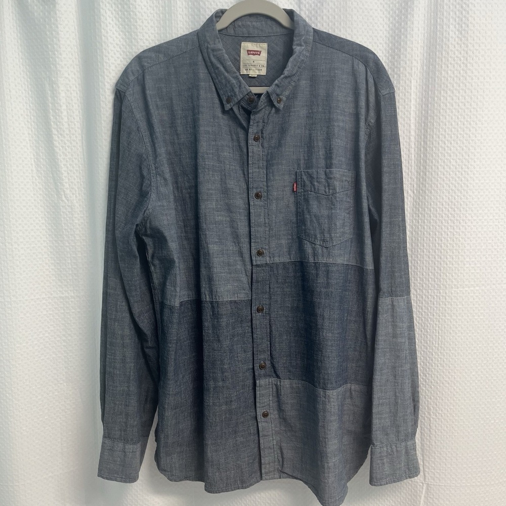 Levi's Men's Blue Chambray Denim Patchwork Button Down Shirt XL Cowboy